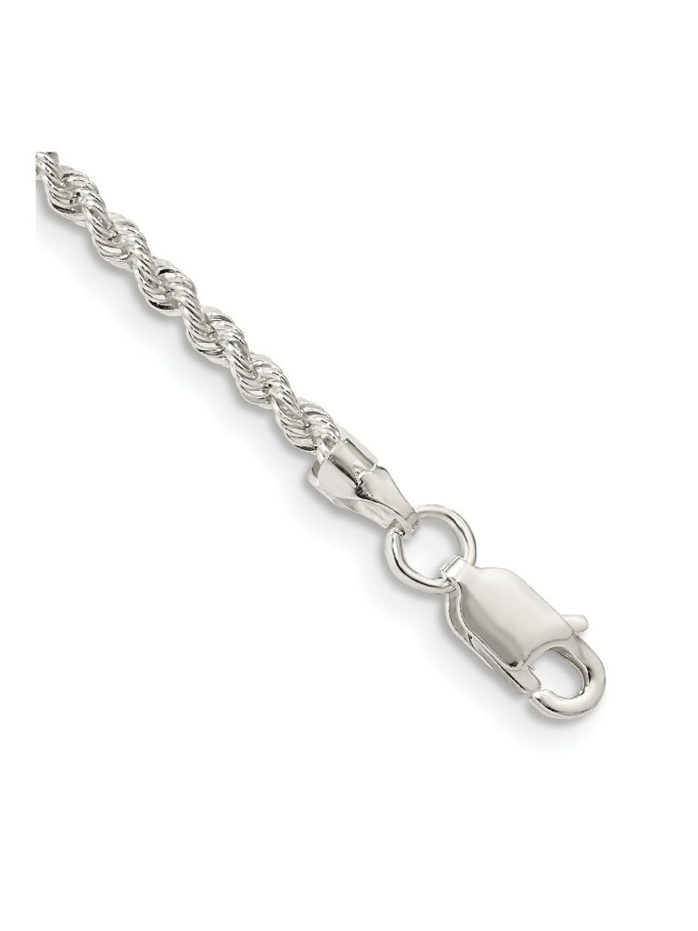 Sterling Silver 2.3mm Solid Rope Chain Anklet 10in - Diamond Cut Ankle Bracelet